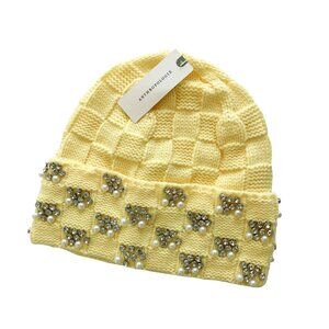NWT Anthropologie Maeve Checkered Crystal Beanie - Yellow